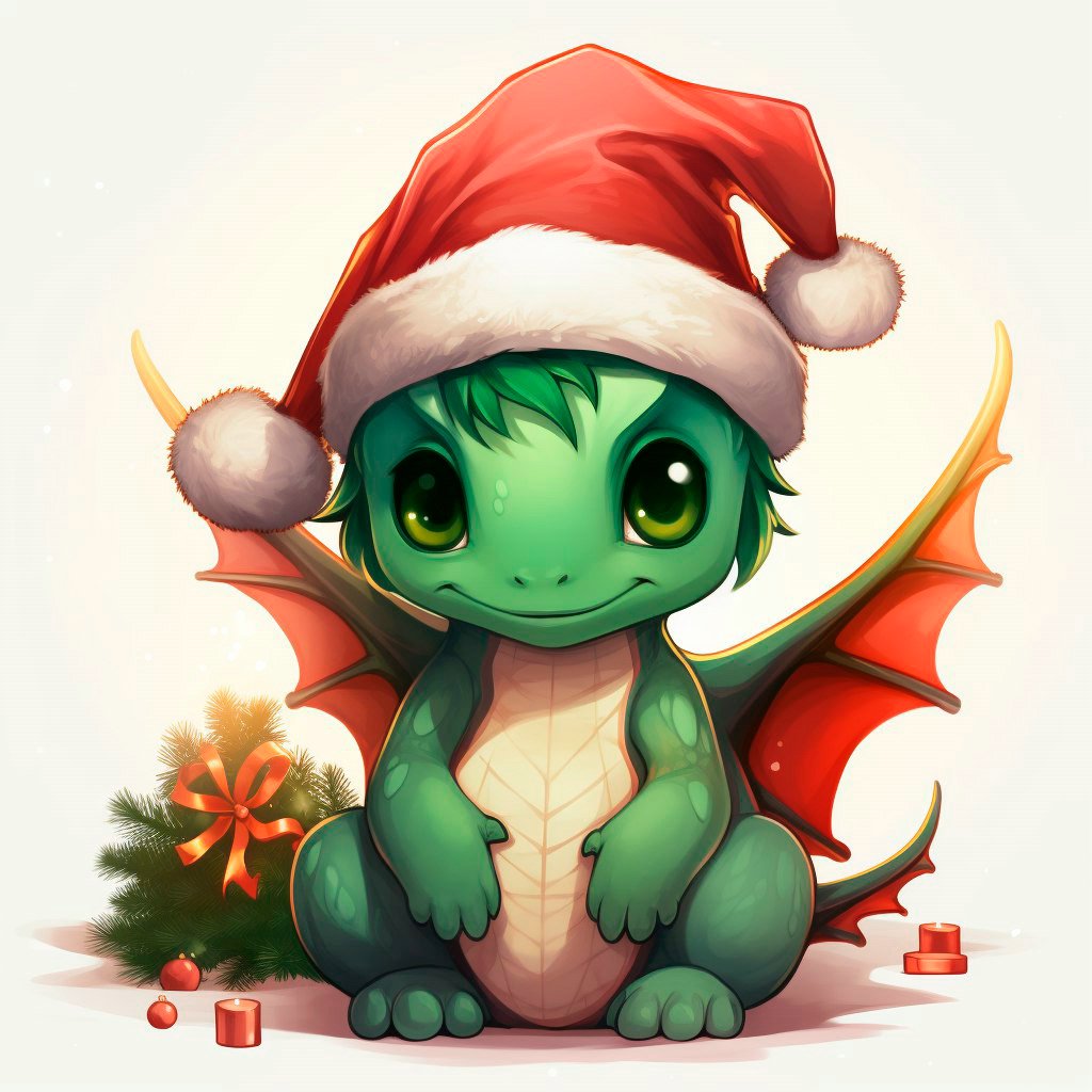 дракон в новогодней шапке